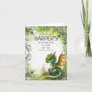 Editable Dragon 1. Geburtstagsfeier Party Einladun Einladung