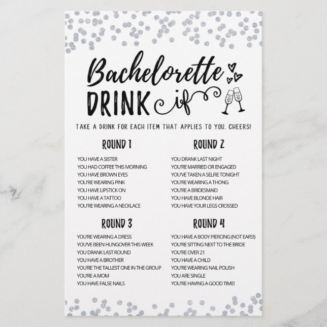 Editable DRINK IF Bachelorette, Hen Party Game (Vorderseite)