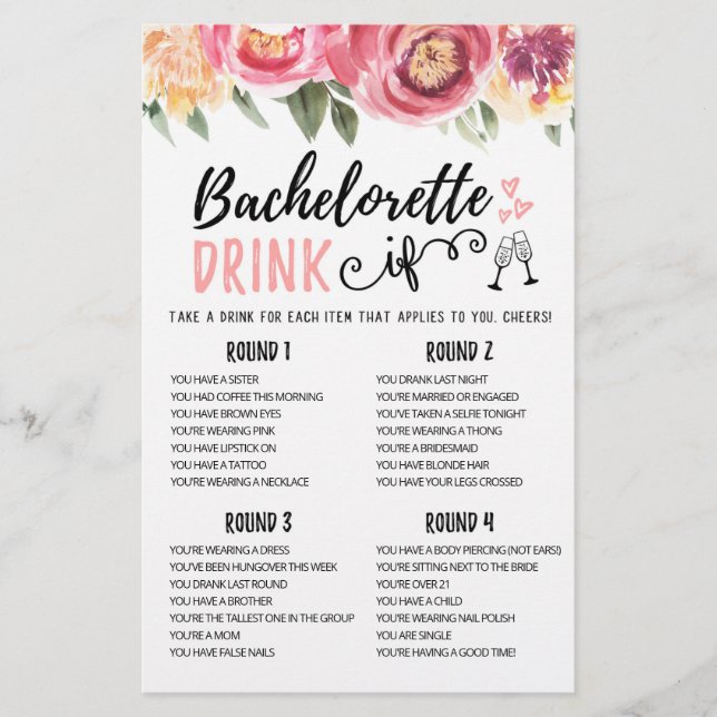 Editable DRINK IF Bachelorette, Hen Party Game (Vorderseite)
