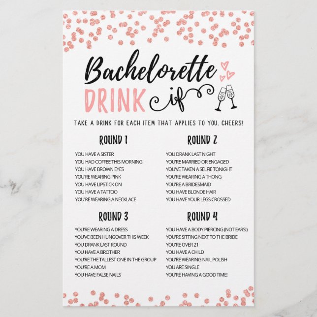 Editable DRINK IF Bachelorette, Hen Party Game (Vorderseite)