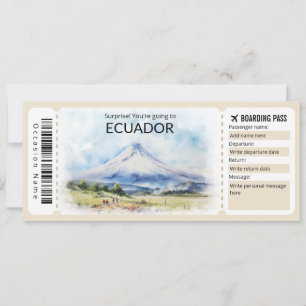 Editable Ecuador Flugzeug Ticket, Ecuador Trip Einladung