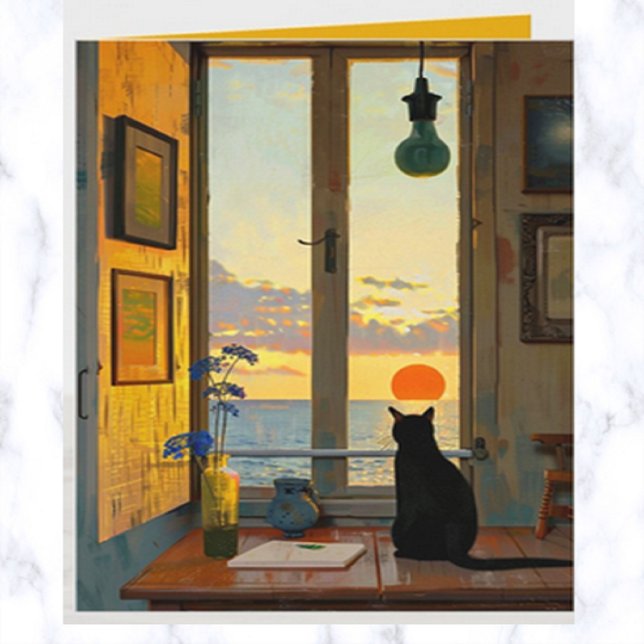 Editable einsame Katze beim Beobachten eines Sonne Karte (Von Creator hochgeladen)