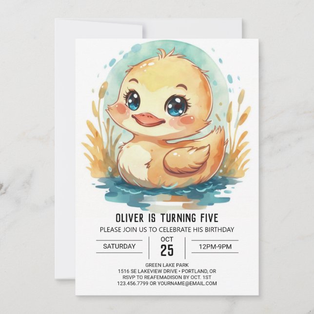 Editable Elegant Duck Birthday Einladung (Vorderseite)