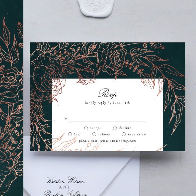 Editable Emerald Blume Wreath Copper Foil Wedding RSVP Karte (RSVP showcasing suite - additional items (bought separately))