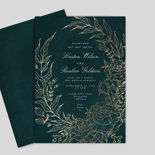 Editable Emerald Blume Wreath Gold Foil Wedding Einladung