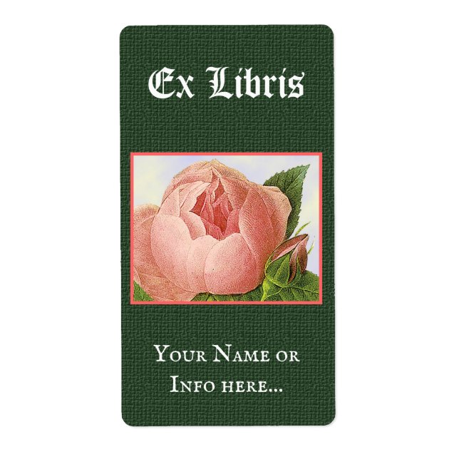 Editable Ex Libris Buchzeichen Vintag Rosa Rose (Vorne)