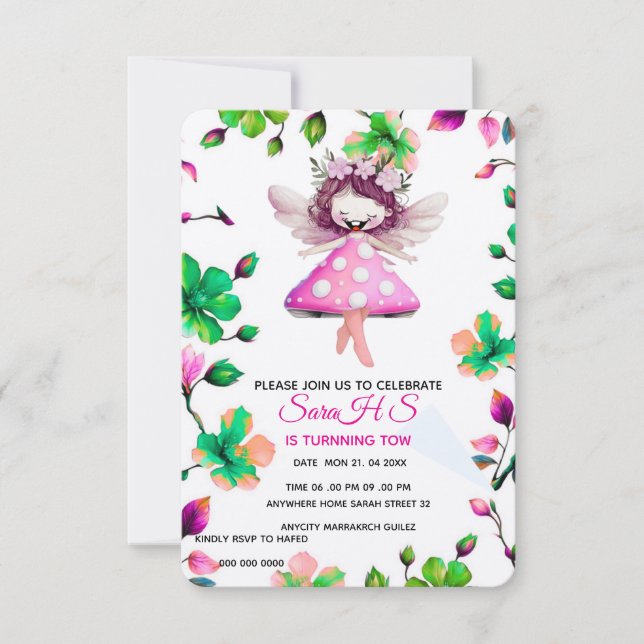 Editable Fairy Birthday Einladung, Fairy Birthday (Vorderseite)
