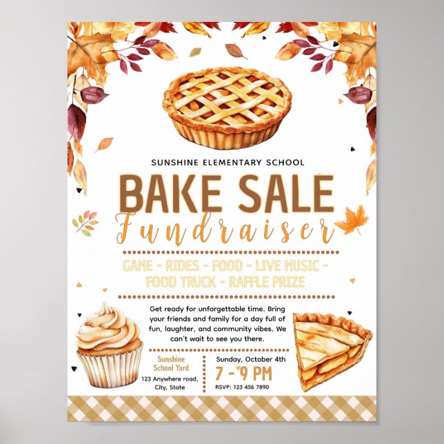 Editable fall bake sale Fundraiser Flyer Poster (Vorne)