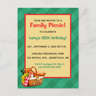 Editable Family Picnic Geburtstagsparty Einladungspostkarte