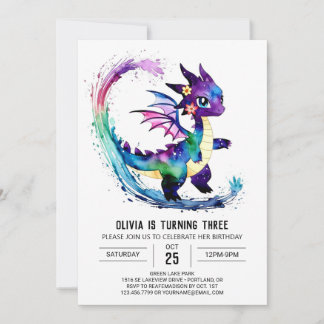 Editable Fantasy Dragon Digital Girl Birthday Einladung