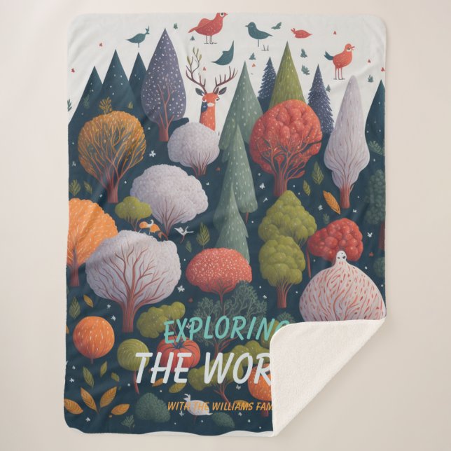 Editable Fantasy Garnelen Waldvögel und Bäume Sherpadecke (Vorderseite)