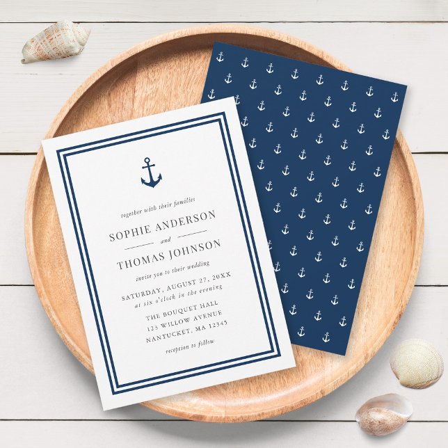 Editable Farbe Moderne klassische Ankerhochzeit Einladung (Von Creator hochgeladen)