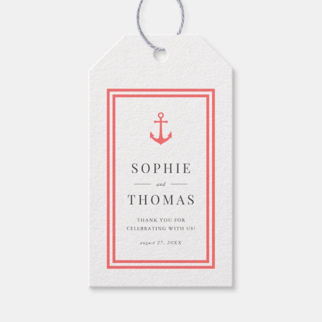 Editable Farbe Moderne klassische Ankerhochzeit Geschenkanhänger (Vorderseite)