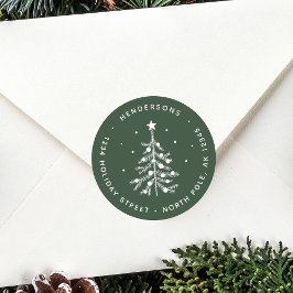 Editable Farbe Weihnachtsbaum Rücksendeadresse Grü Runder Aufkleber