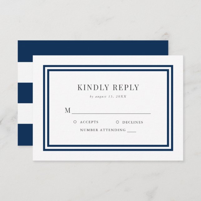 Editable Farbe White Stripes Nautical Wedding RSVP (Vorne/Hinten)