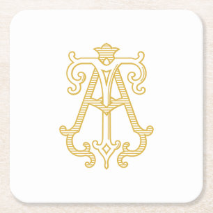 EDITABLE FARBEN BEI Monogram TA Logo Party-Unterse Rechteckiger Pappuntersetzer