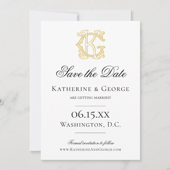 EDITABLE FARBEN GK Monogramm KG Monogramm Einladun Save The Date (Vorderseite)