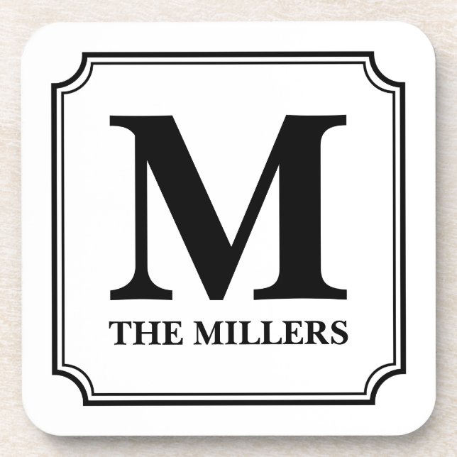 Editable Farbfamilienname/Bar/Restaurant-Monogramm Getränkeuntersetzer (Vorderseite)