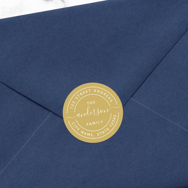 Editable Farbrunde Kalligraphie-Rücksendeadresse Runder Aufkleber (Von Creator hochgeladen)