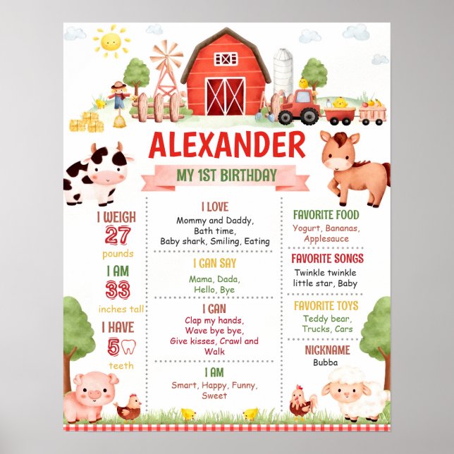 Editable Farm Birthday Milestone Poster Template (Vorne)