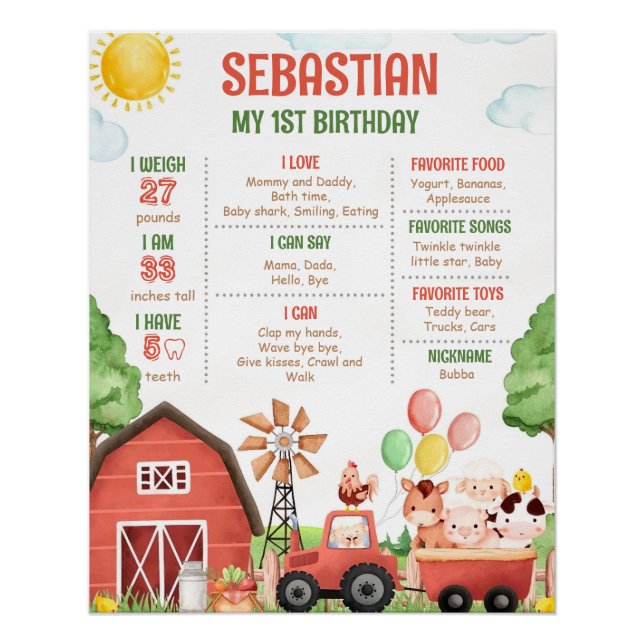 Editable Farm Birthday Milestone Poster Template (Vorderseite)