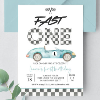 Editable Fast ONE Birthday Einladungs Race Car 1. Einladung