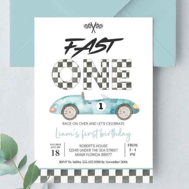 Editable Fast ONE Birthday Invitation Race Car 1st Einladung (Von Creator hochgeladen)