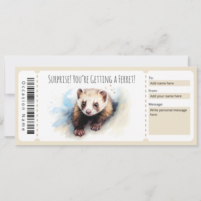 Editable Ferret Geschenkgutschein Einladung (Vorderseite)