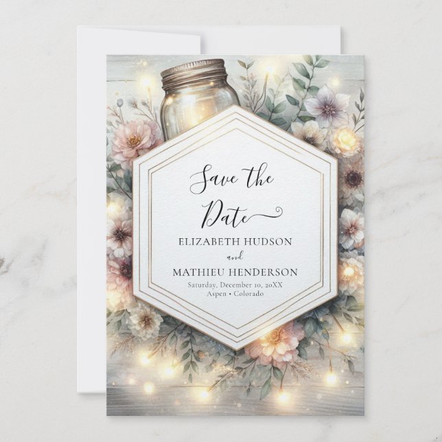 Editable Field Mason Jar Wedding Save The Date (Vorderseite)