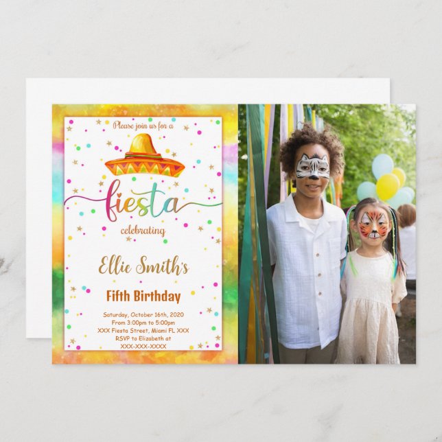 Editable Fiesta Birthday Foto Einladung (Vorne/Hinten)