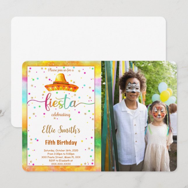 Editable Fiesta Birthday Foto Einladung (Vorne/Hinten)