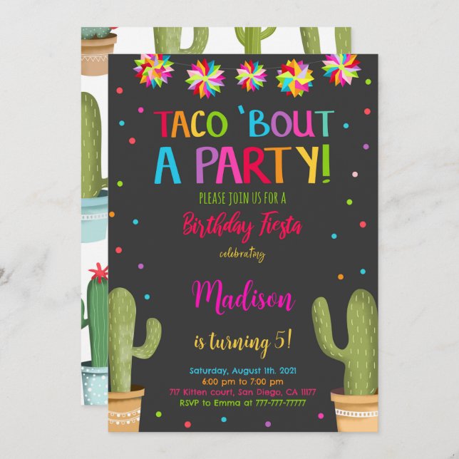 Editable Fiesta Birthday Party Einladung (Vorne/Hinten)