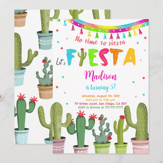 Editable Fiesta Birthday Party Einladung (Vorne/Hinten)