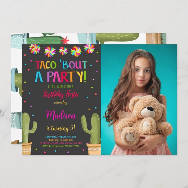 Editable Fiesta Birthday Party Foto Einladung (Vorne/Hinten)