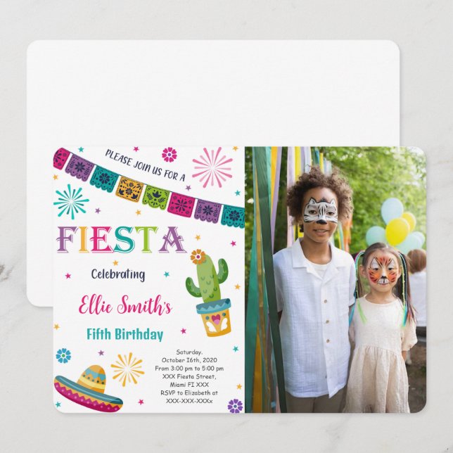Editable Fiesta Foto Einladung (Vorne/Hinten)
