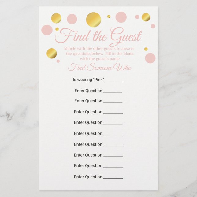 Editable Find the Guest Baby Shower Game (Vorderseite)