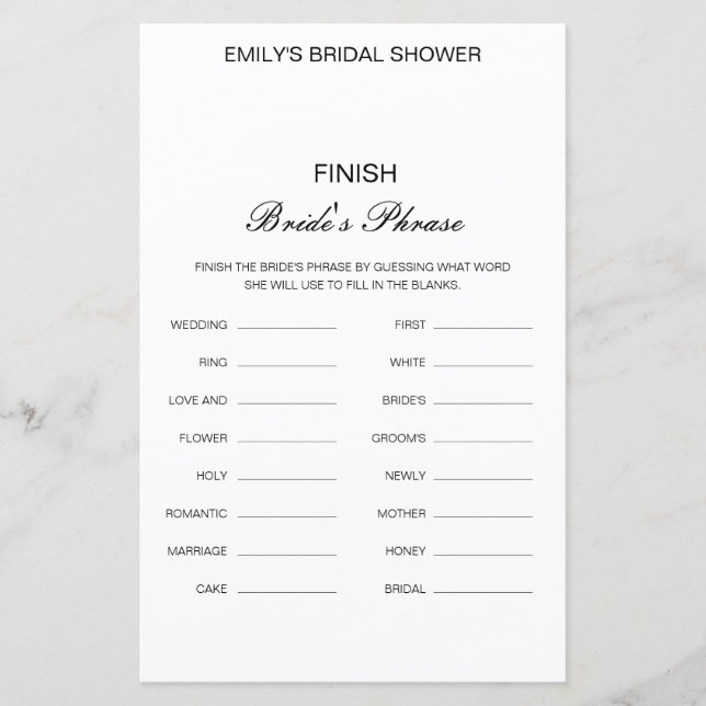 Editable finish Bride and Groom's Phrase Bridal (Vorderseite)