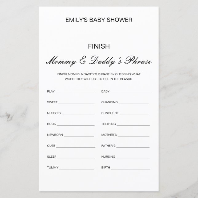 Editable Finish Mama und Vaters Phrase Baby Shower (Vorderseite)