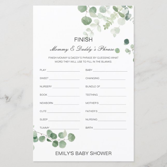 Editable Finish Mama und Vaters Phrase Baby Shower (Vorderseite)