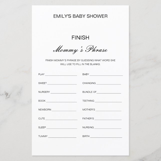 Editable Finish Mommy's Phrase Baby Shower (Vorderseite)
