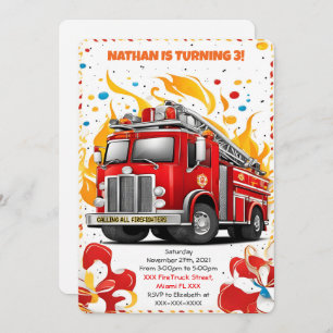 Editable Fire Truck Birthday Einladung