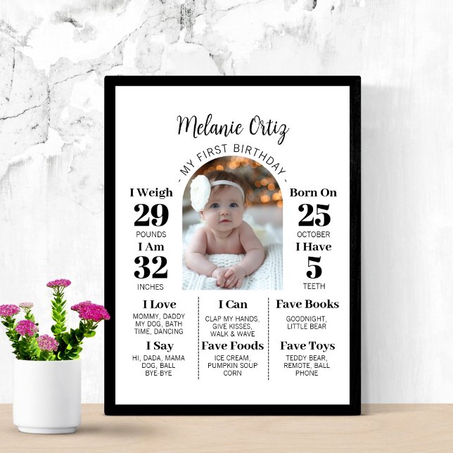 EDITABLE First Birday One Year Foto Baby Board Poster (Von Creator hochgeladen)
