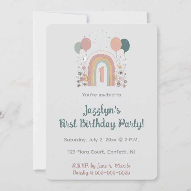  Editable First Birthday Party Invitation Einladung (Vorderseite)
