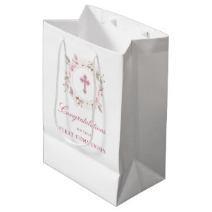Editable First Communityrosa Blume Cross Mittlere Geschenktüte