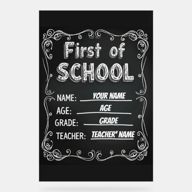 Editable First Day of School Sign Acrylschild (Vorderseite)
