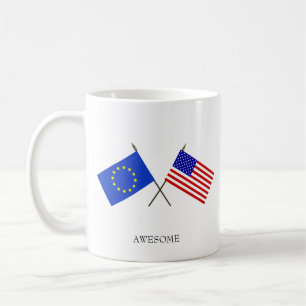 Editable Flag Europe & Flag of United Staaten Kaffeetasse