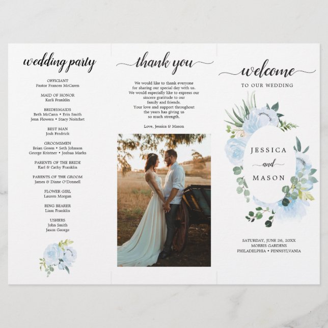 Editable Fleur Jolie Trifold Wedding Program Flyer (Vorne)