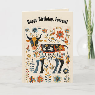 Editable Folk Art Bull und Blume Karte