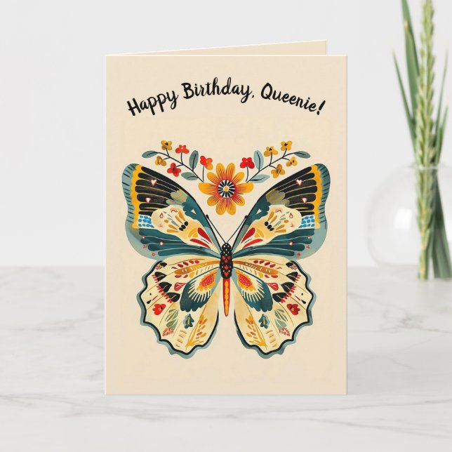 Editable Folk Art Butterfly Karte (Vorderseite)