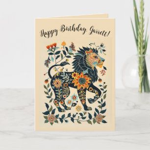 Editable Folk Art Lion Karte